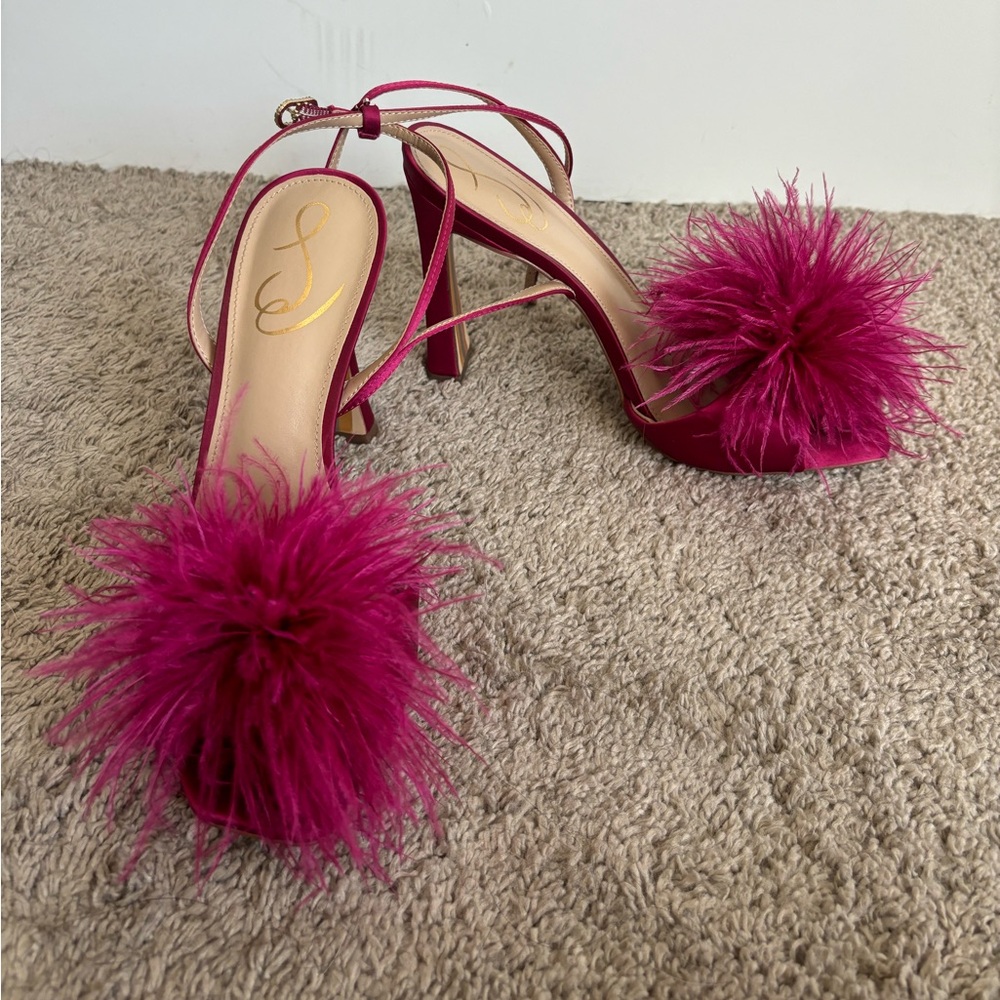 Hot pink feather heels